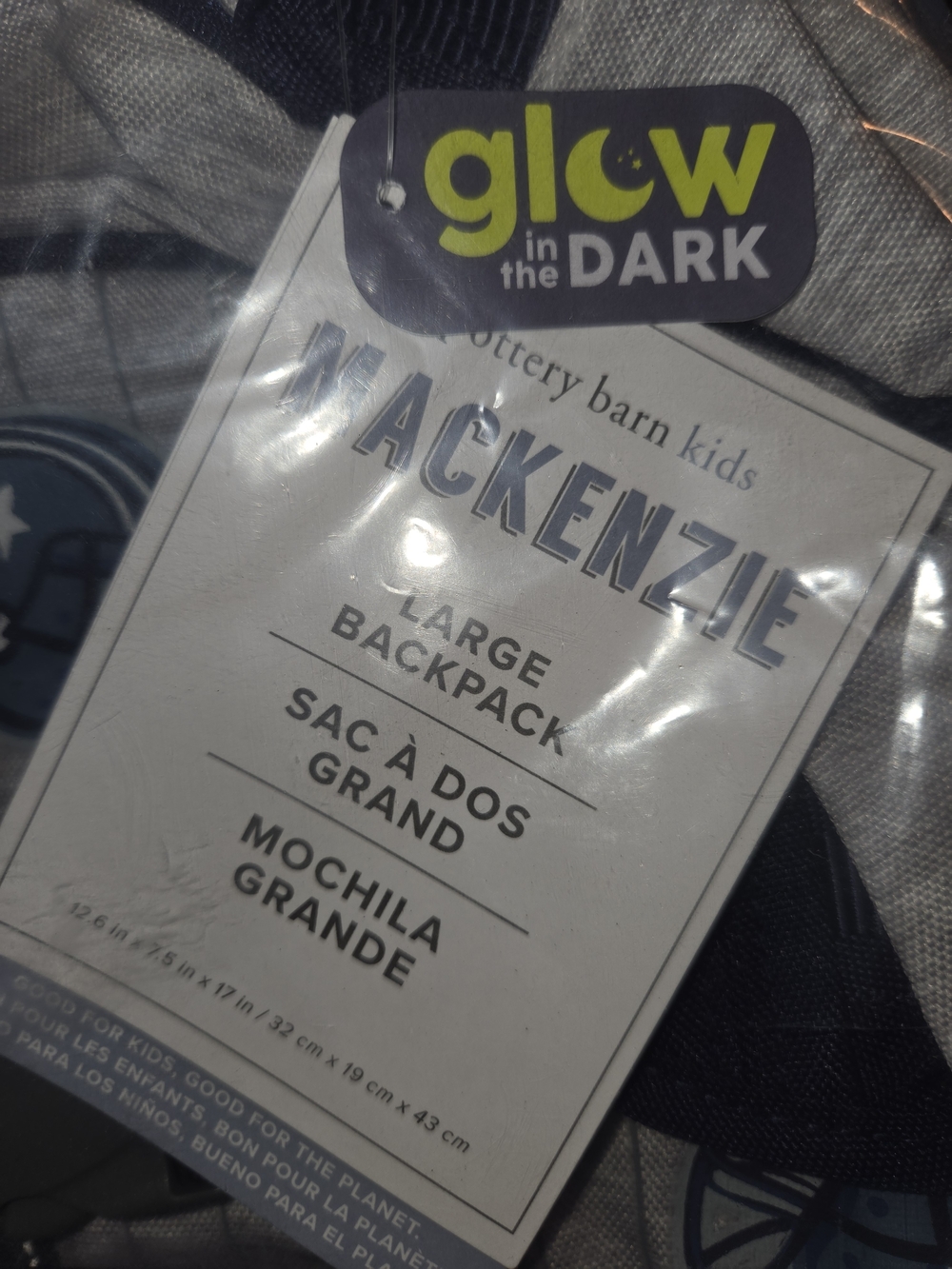 **SALE**Pottery Barn Kids Mackenzie Large Backpack Sports Glow In Dark School - Picture 5 of 10